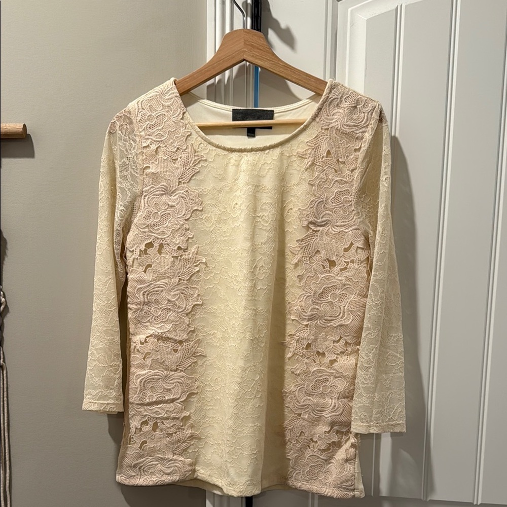 Anthropologie Cream Embellished Blouse with Boxy Silhouette